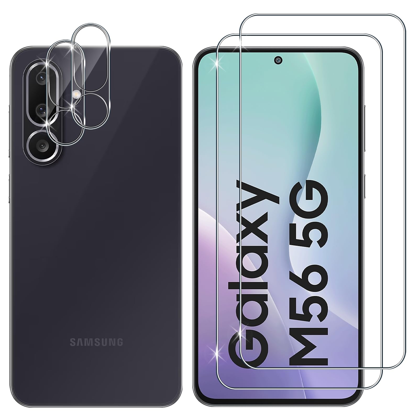 Lutree Tempered Glass for Samsung Galaxy M56 5G, 2+2 Pieces Screen Protector + C