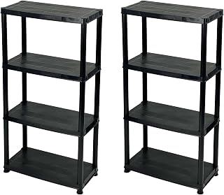 Addis 4 Tier Plastic Garage Shelving Unit Twin Pack | Heavy Duty Storage | Heavy-duty plastic shelving for garages, sheds and utility rooms. Quick tool-free assembly with rust-free durable shelves