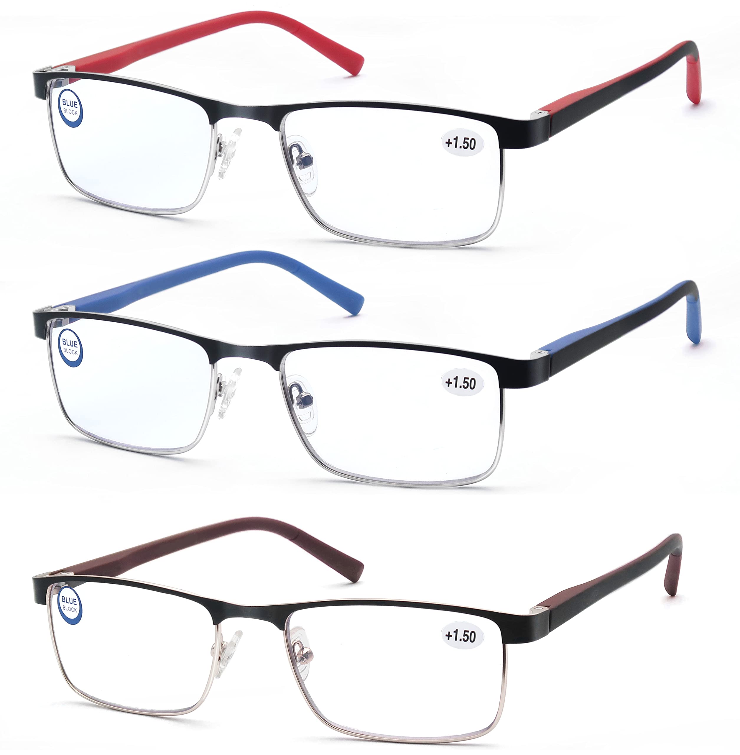 MODFANS 3 Reading Glasses for Men and Women Eyeglasses Anti Blue Light Metal