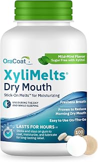 Oracoat XyliMelts for Dry Mouth Relief with Xylitol 100 Count, Mild Mint | Sugar Free oral adhering discs, a non-acidic mouth moisturizer for dry mouth that helps stimulate saliva and lasts for hours
