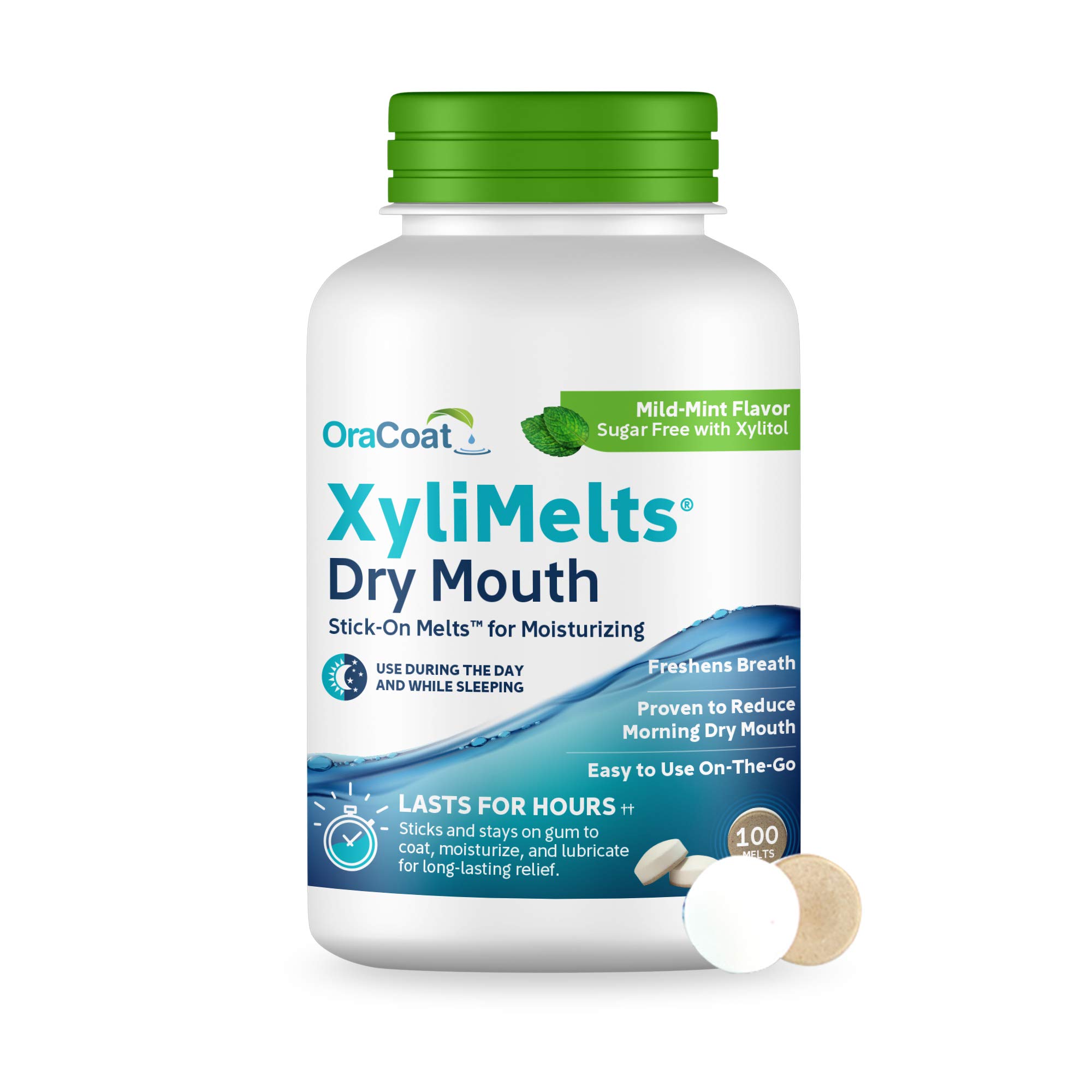 Oracoat XyliMelts for Dry Mouth Relief with Xylitol 100 Count, Mild Mint | Sugar