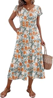 Zeagoo Women's Summer Dress Casual Short Sleeve V Neck Button Down Tiered Dress with Pockets