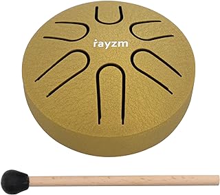 Rayzm Pocket Titanium Steel Tongue Drum, 3 Inch (8cm) 6 Tone A-Key Handpan Tank Drum, Mini Hand Drum Pentatonic Scale Percussion Instrument.