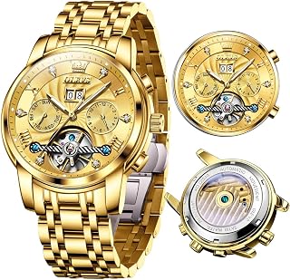 OLEVS Orologi da uomo meccanici automatici analogici orologi da uomo di lusso diamante impermeabile orologio da uomo casual a carica automatica Tourbillon in acciaio inossidabile Big Face Day Date