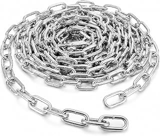 RHBLME 1/4" x 19.69 Ft Metal Chain, Galvanized Iron Coil Chain, Heavy Duty Chain Links Metal Decorative Chain, Camping Pet Dog Chain Hanging Chain for Swing Feeder Planters