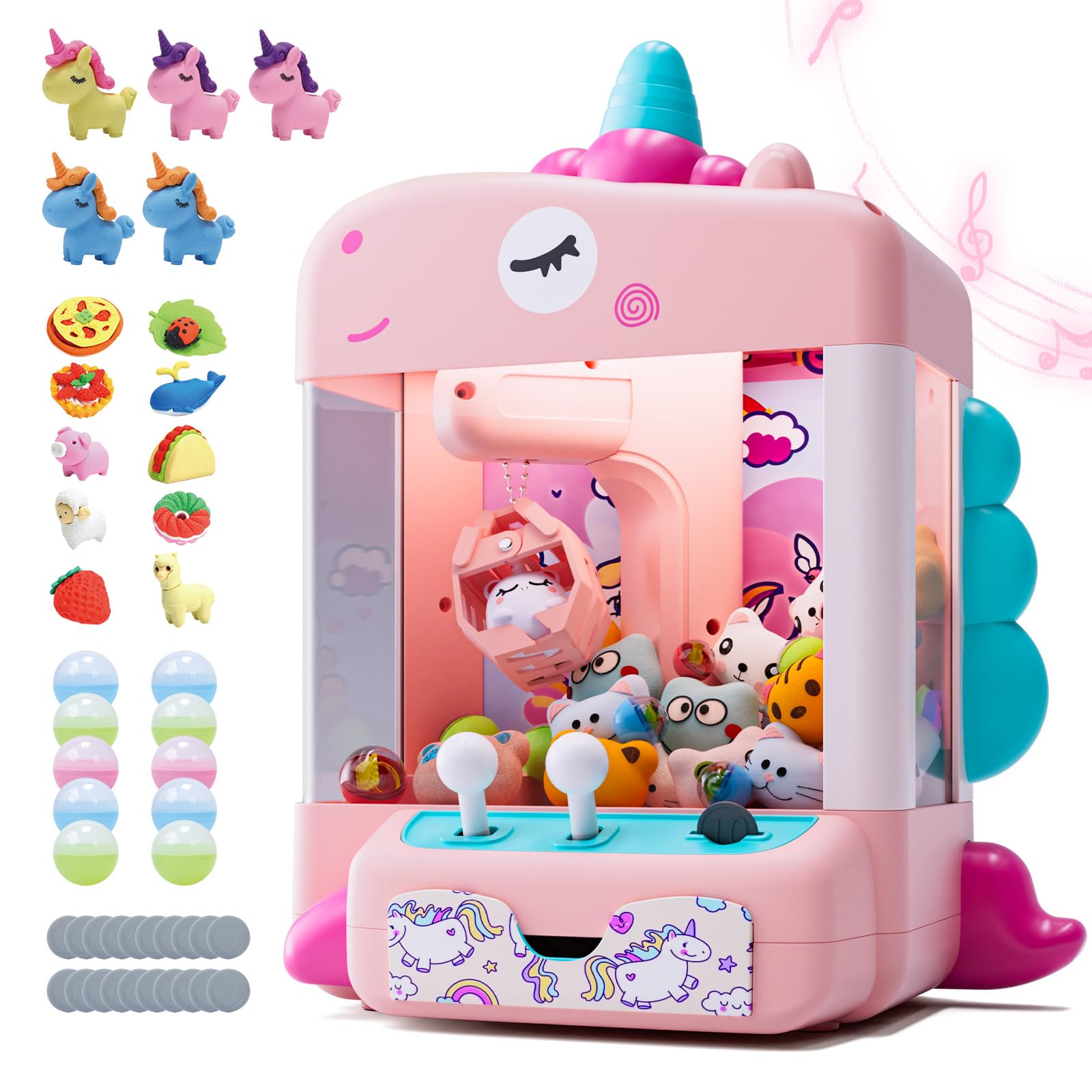 Skirfy Unicorns Claw Machine, Mini Vending Machine with Lights & Music, Adjustab
