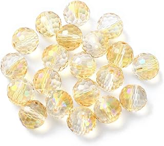 100pcs 10mm Round Faceted Glass Beads AB Color Plated Crystal Beads for Jewelry Making, DIY Crafts, Earrings, Necklaces, Clear