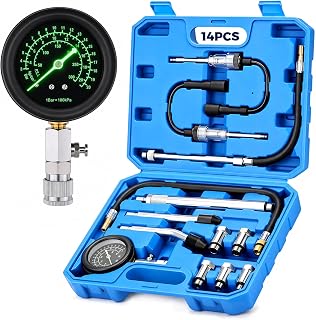 DISEN 14PCS Compression Tester 0-300 PSI Gauge 5 Adapters Plug Tester | Tri-scale fluorescent dial | M10-M18 metal adapters | 2 spark plug testers | 0-300 PSI | Cars, trucks, ATVs, small engines