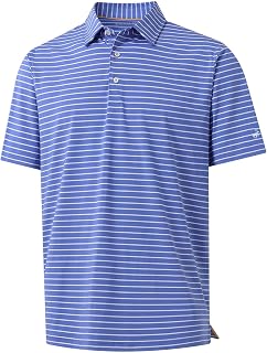Rouen Mens Polo Shirts Short Sleeve Dry Fit Performance Moisture Wicking Causal Striped Polo Collared Golf Shirts for Men