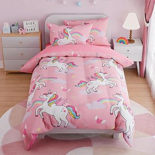Unicorns Bedding Twin Set for Girls Kids Children, Ultra Soft Microfiber Comforter Set with 3-Pieces, Comforters Bed Sets Bedroom Décor