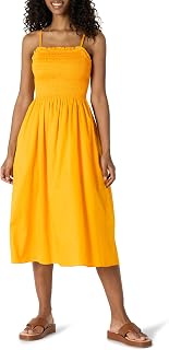 Amazon Essentials Women's Straight Cut Cotton Satin Honeycomb Bodice Dress