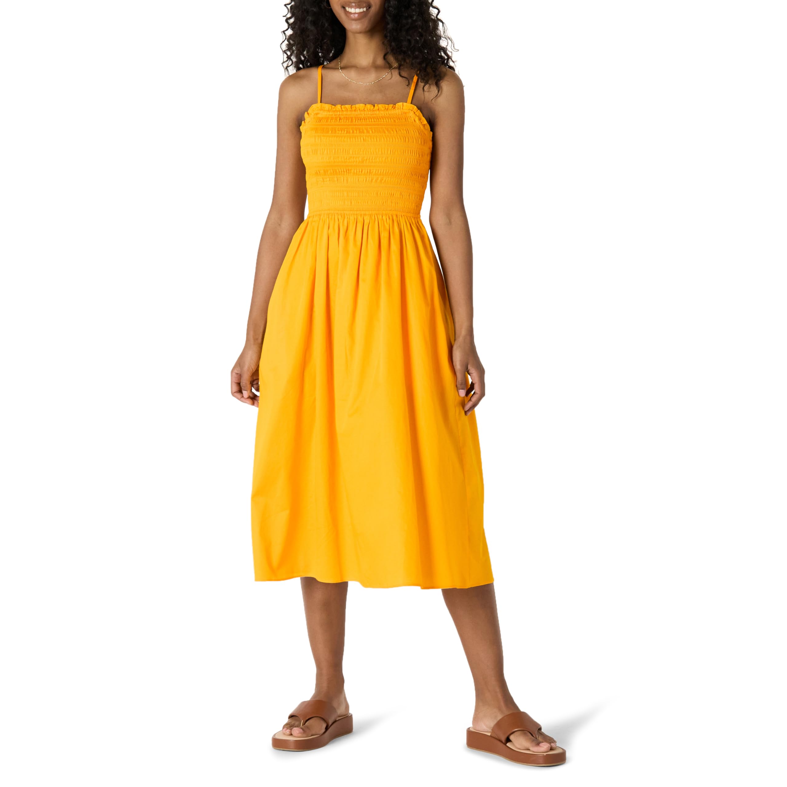 Amazon Essentials Women's Straight Cut Cotton Satin Honeycomb Bodice Dress