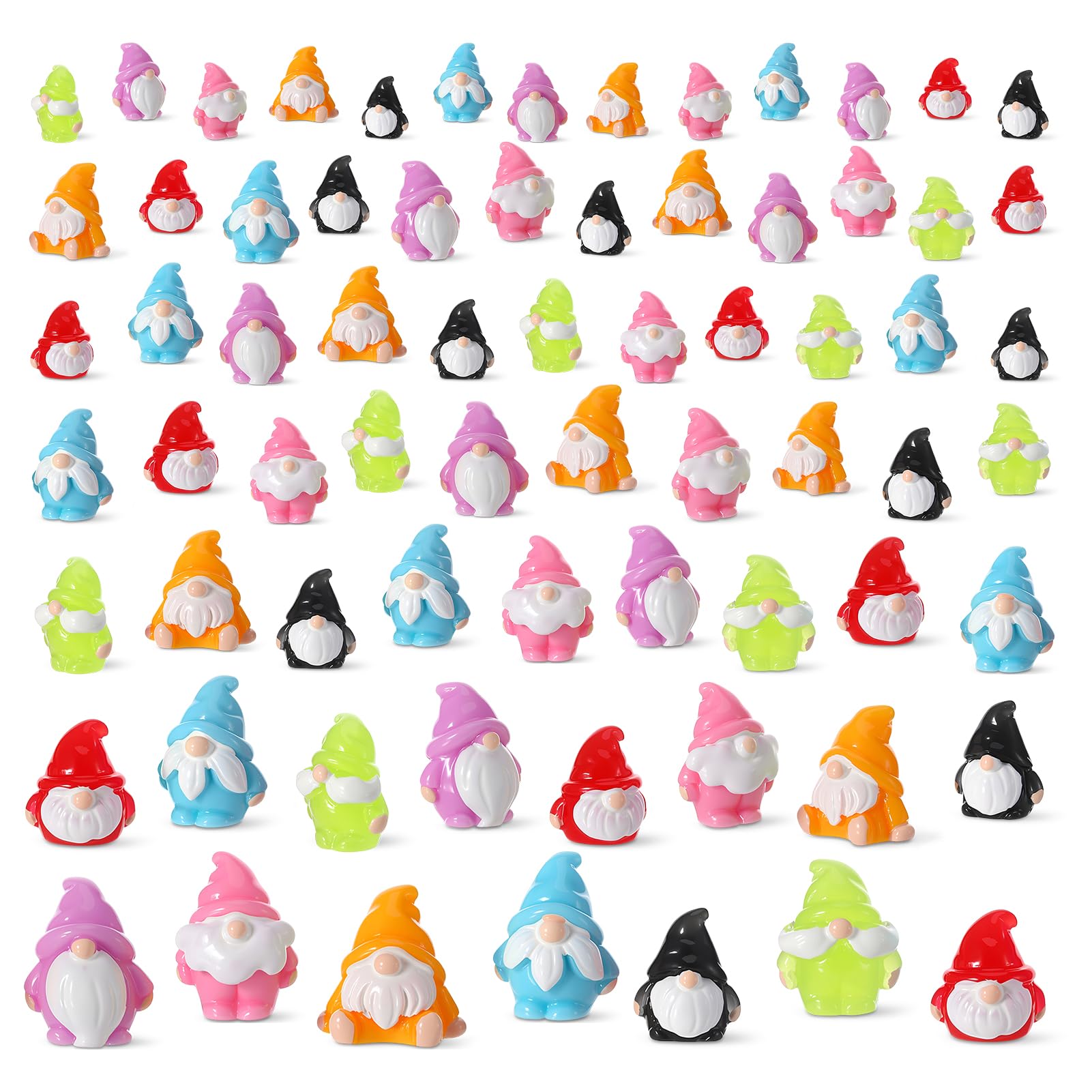 Guiqulai 70 Pcs Mini Resin Gnomes, 7 Colors Tiny Gnome Figurines | Tiny Decor fo
