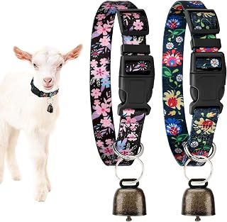 GINDOOR - 2 Pack Goat Collars with Bells Copper Sheep Jingle Bell and Adjustable Nylon Collar Set of Strong Bronze Bells to Prevent Pets Lost Acc