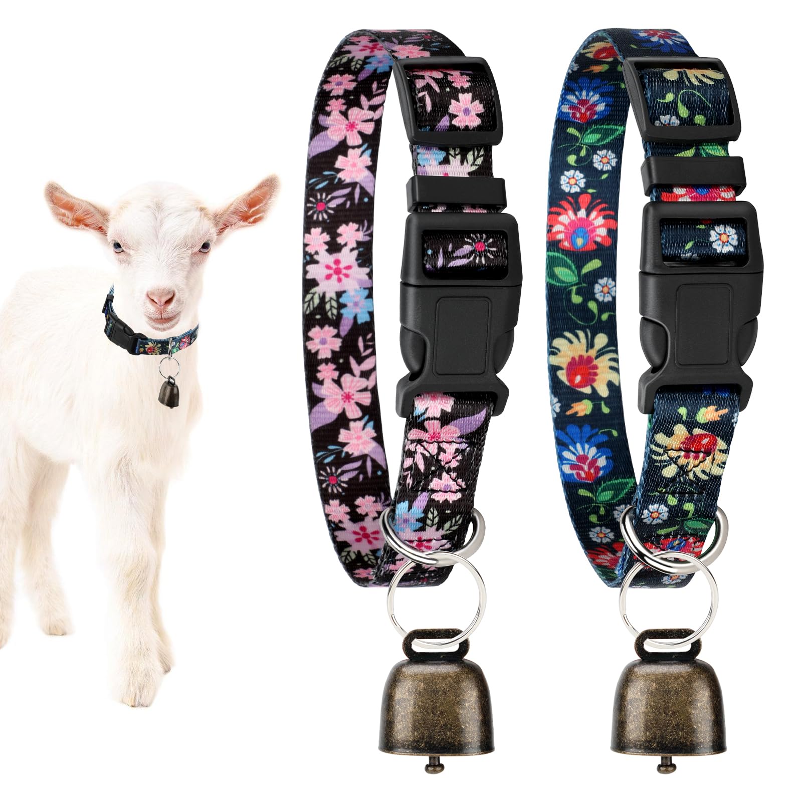 GINDOOR - 2 Pack Goat Collars with Bells Copper Sheep Jingle Bell and Adjustable