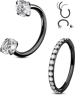 OUFER 2PCS Nose Rings Hoops, 20g Double Gem Horseshoe Nose Rings for Women, Threadless Nose Stud Cartilage Earrings, Septum Piercing Kit Daith Tragus Helix Rook Eyebrow Lip Piercing Jewelry