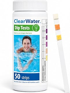 Clearwater 4-in-1 Hot Tub, Spa & Pool Test Strips, 50 Pack | Chlorine, Bromine, pH, Total Alkalinity, 15 Second Results, Colour Chart, Balanced Water Check