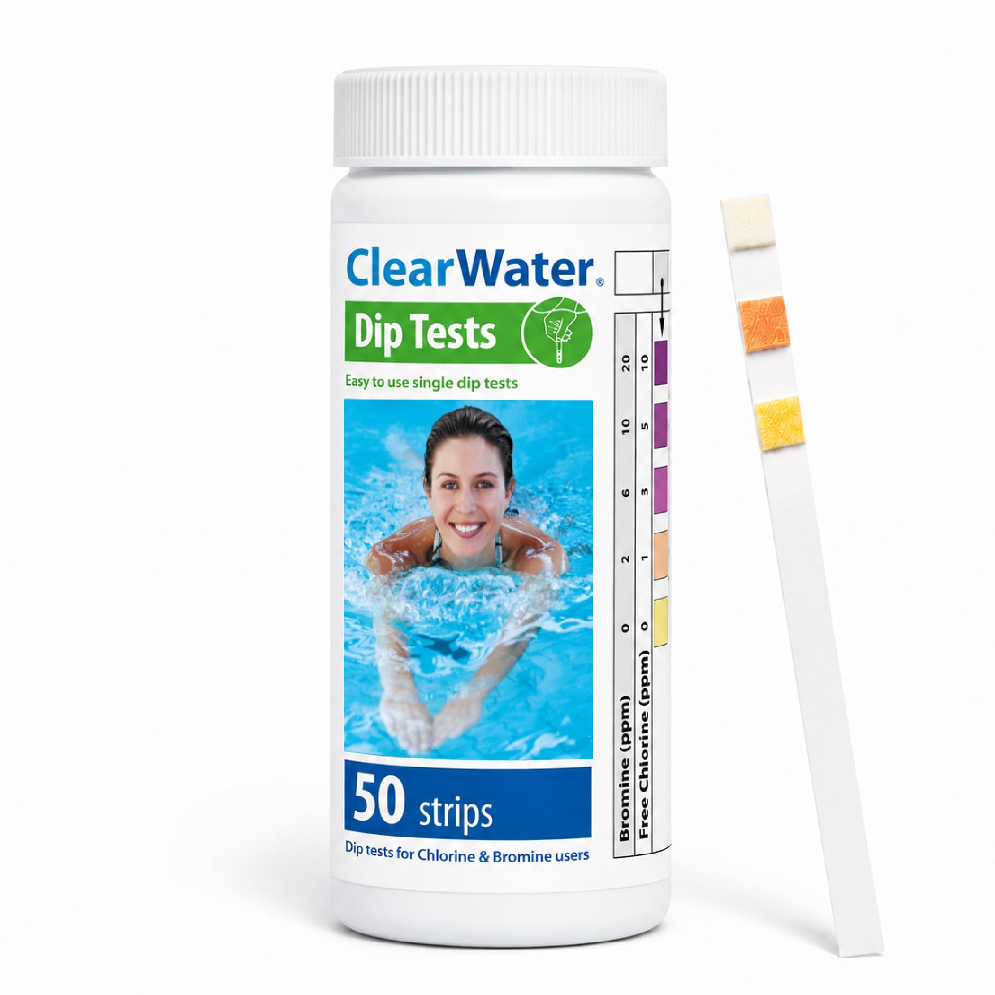 Clearwater 4-in-1 Hot Tub, Spa & Pool Test Strips, 50 Pack | Chlorine, Bromine, 