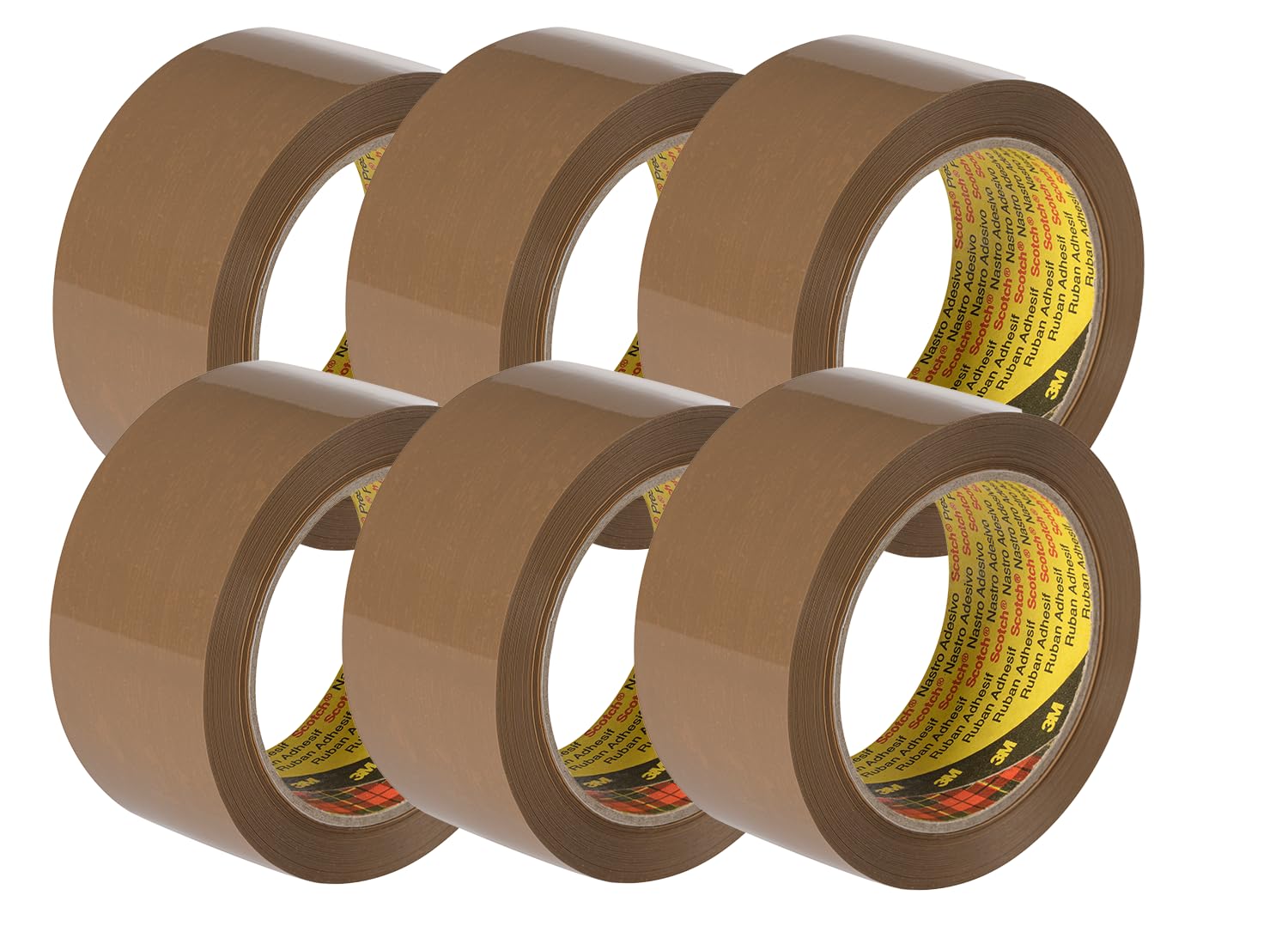3M Scotch 371 Industrial-Grade Packaging Tape, Brown, 50 mm x 66 m, 6 rolls | Hi