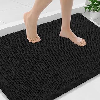 OLANLY Luxury Chenille Bath Mat，Extra Soft Fluffy and Absorbent Bathroom Mat, Non-Slip Plush Thick Bathroom Carpet, Machine Wash Dry, Bath Rug for Bathroom Floor, Tub and Shower, 36" x 24", Black