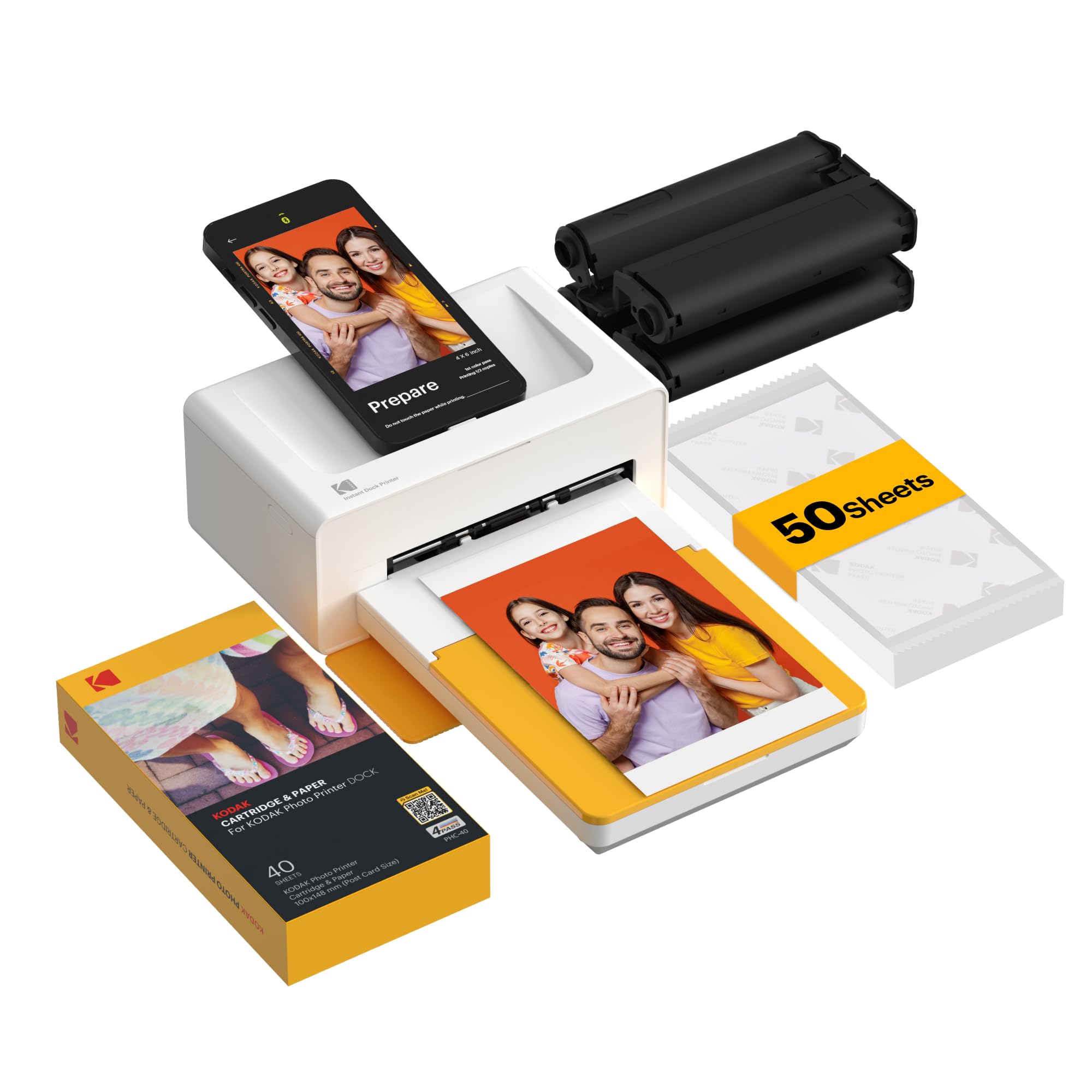 KODAK Dock Plus 4x6 Photo Printer, Smartphone Docking, 4PASS, 50 Sheets | Blueto