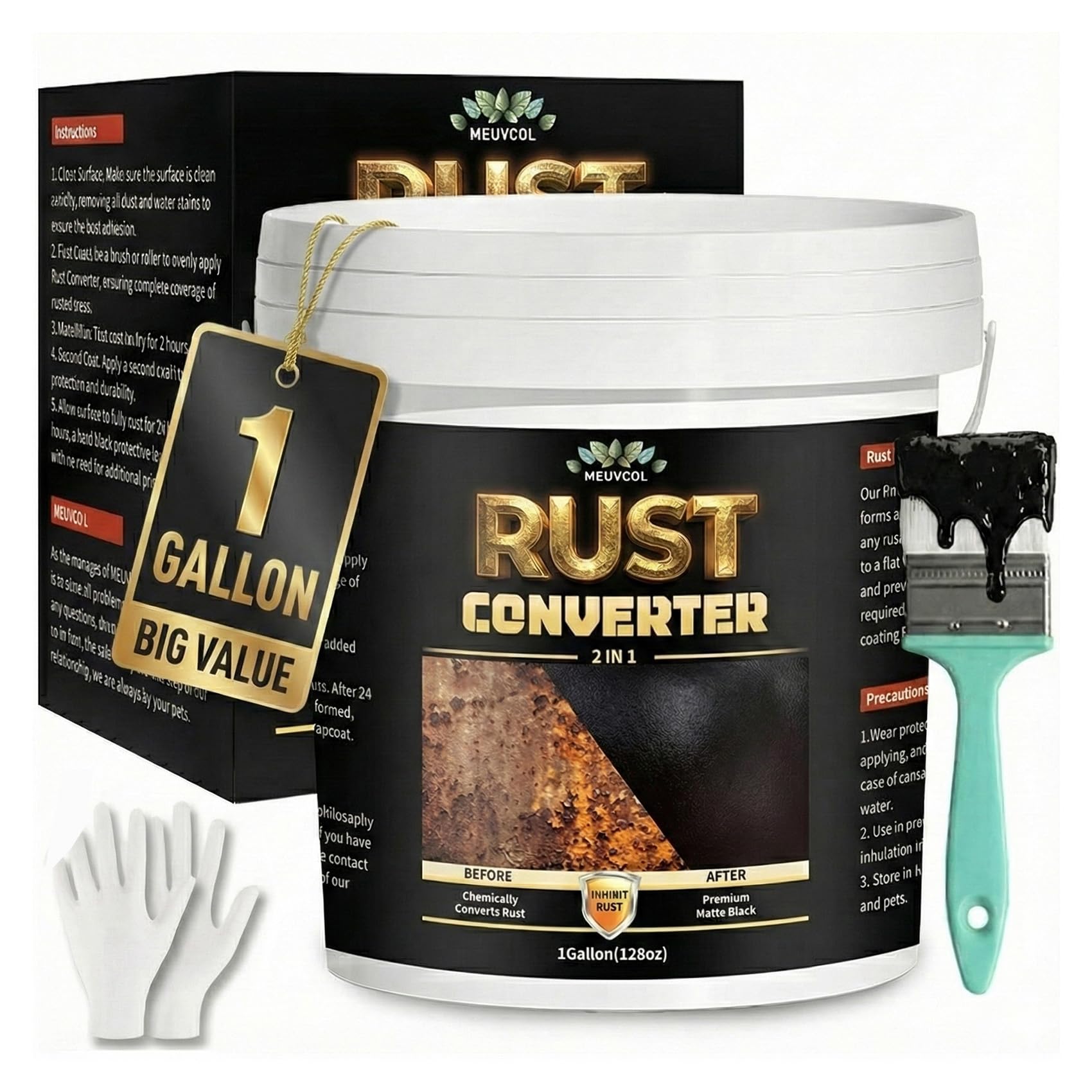 2-in-1 Rust Converter & Metal Primer - 1 Gallon Black Rust Paint Inhibitor for M