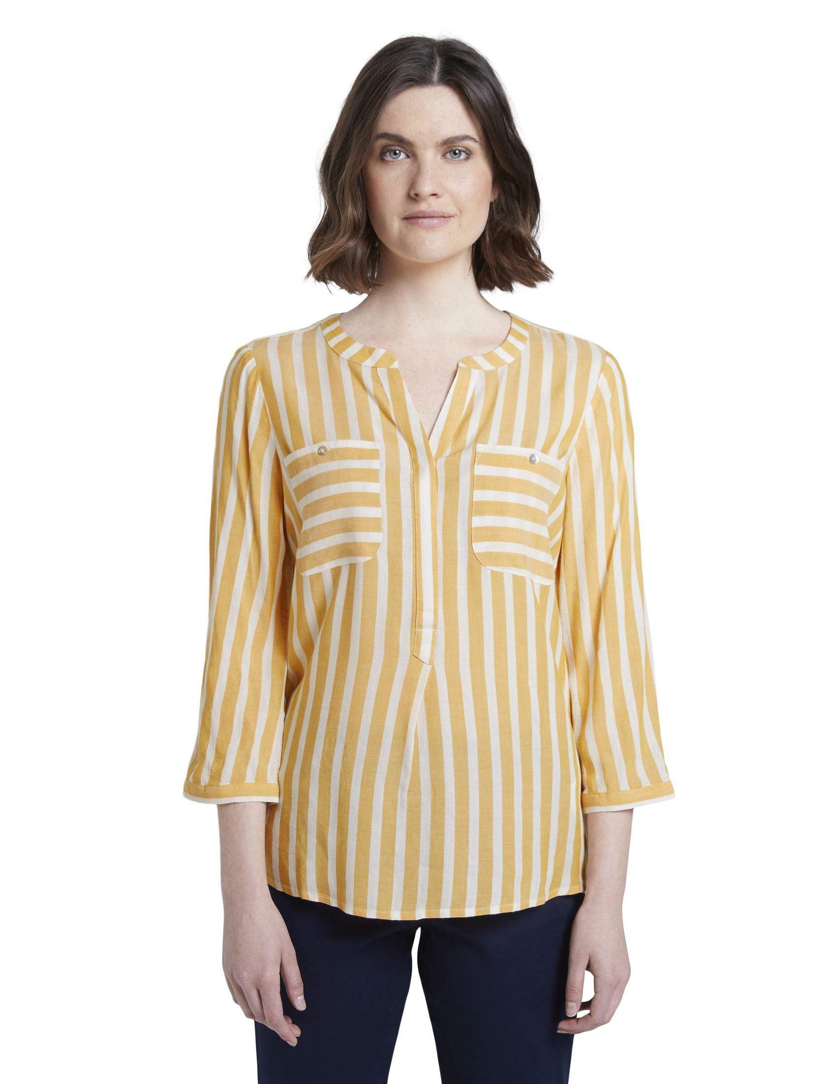Tom Tailor Chemisier pour Femme 1016190 avec Rayures et Poches de Poitrine