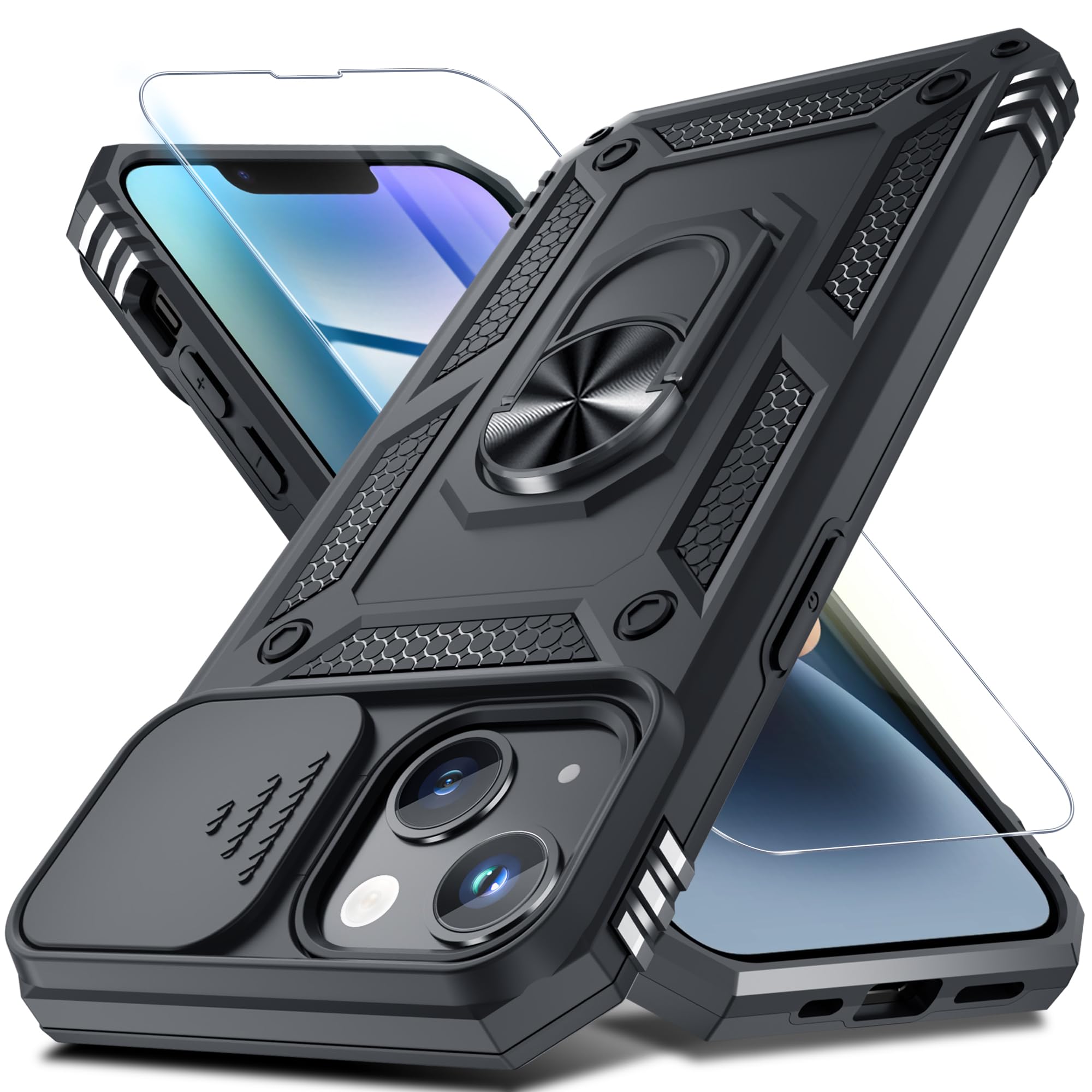 for iPhone 14/iPhone 13 Phone Case Built in Slide Camera Lens Cover | with Tempe