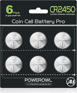 POWEROWL High Capacity CR2450 Battery, 10 Years Leak-Free, Long Lasting Power, CR 2450 3v Lithium Coin & Button Cell Batteries -Qty 6