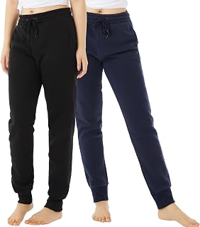TEX2FIT 2-Pack Joggers for Women with Side Pockets, Rib Cuff Bottoms, Soft Fleece Sweatpants for Women (2pcs Set)