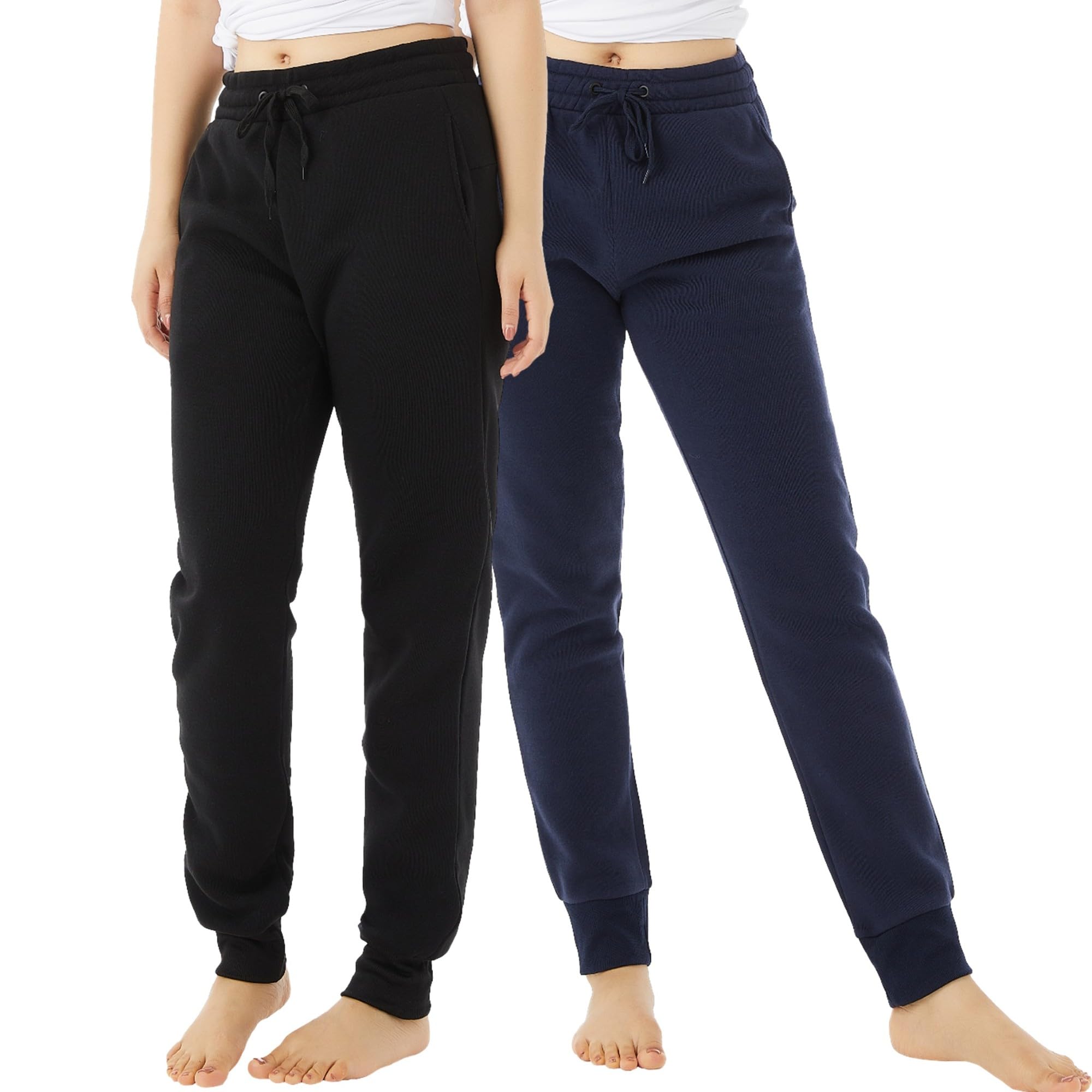 TEX2FIT 2-Pack Joggers for Women with Side Pockets, Rib Cuff Bottoms, Soft Fleec