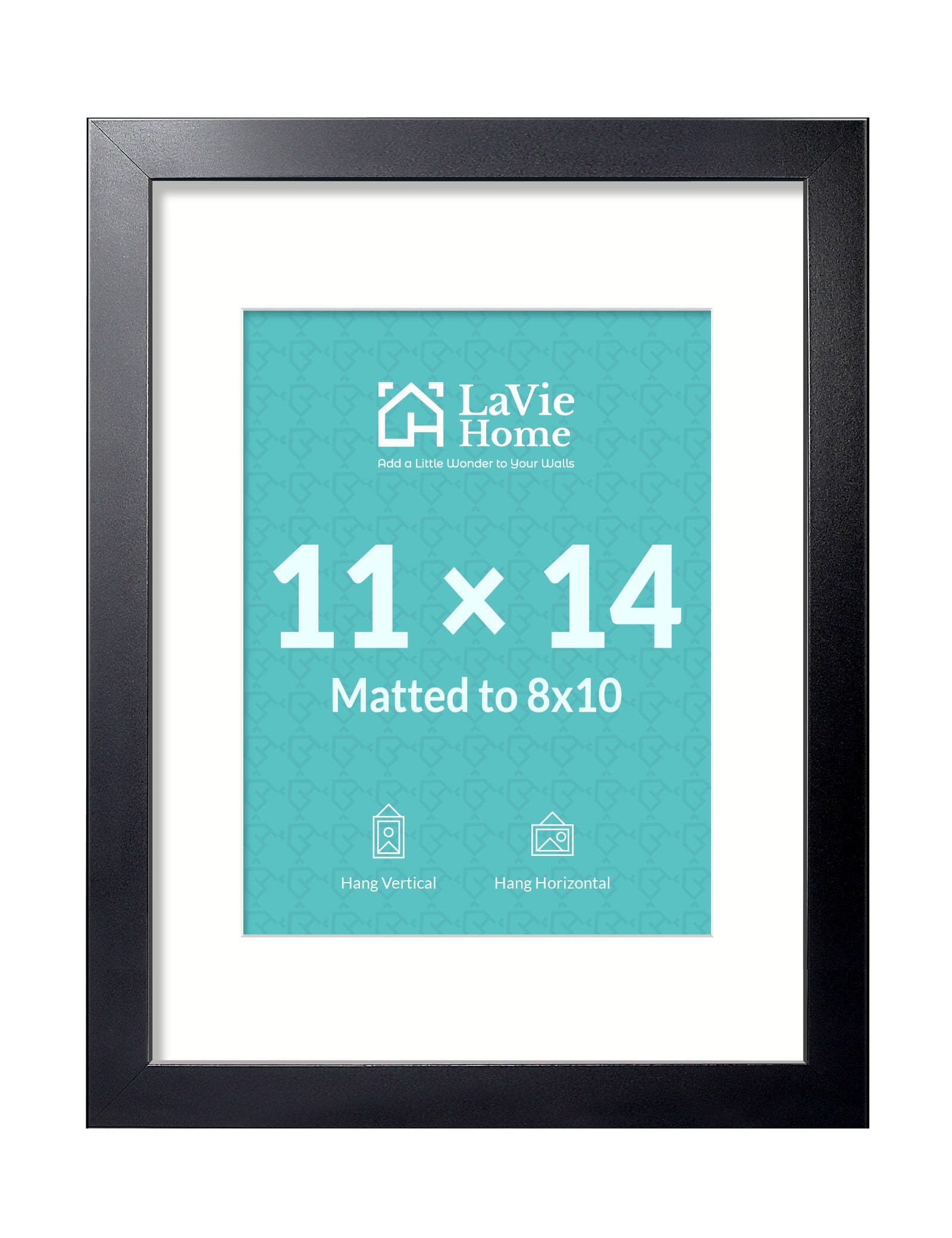 LaVie Home 11x14 Picture Frame, 8x10 with Mat or 11x14 No Mat, Black | 11x14 Wal