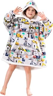 Blanket Hoodie, Sherpa Fleece Wearable Blanket for Kids, Plush Flannel Hooded Blanket, Sweatshirt Gift with Giant Pocket
