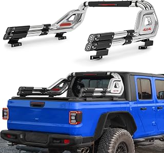 TerraRover Adjustable Truck Bed Roll Bar with Daul Soilding Tubing &amp; LED Brake Light Heavy Duty Chase Rack Sport Bar for Universal Truck Bolt-On Rollbar for Trucks Stainless Steel