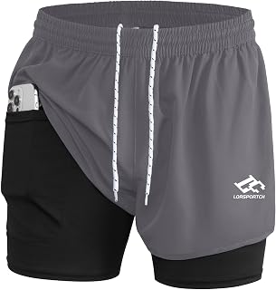 Men's 2 in 1 Running Shorts Men's Fitness Shorts Outdoor Marathon Training Shorts with Built-in Pockets