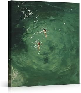 Ocean Swimmer Canvas Wall Art Swimming in Green Abstract Poster Wall Decor