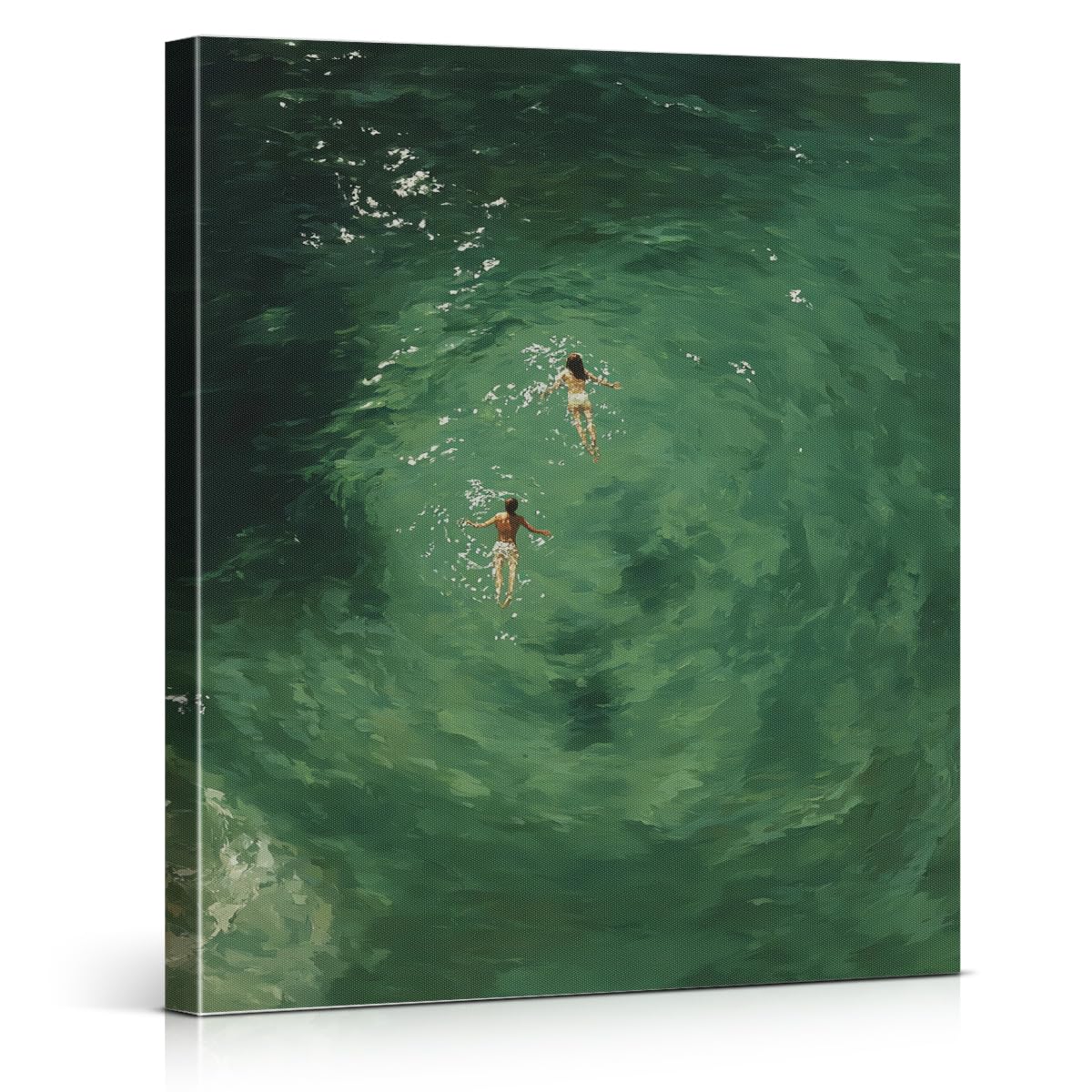 Ocean Swimmer Canvas Wall Art Swimming in Green Abstract Poster Wall Decor