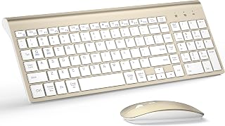 Wireless Keyboard and Mouse Ultra Slim Combo with Dual System - Gold White