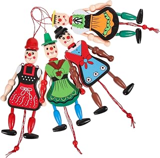 4Pc Funny Wooden Toy Ornaments Hanging Decoration Wood Puppet Doll Toys Wooden Hanging Puppet Toys Marionette Pull String Doll (Style)