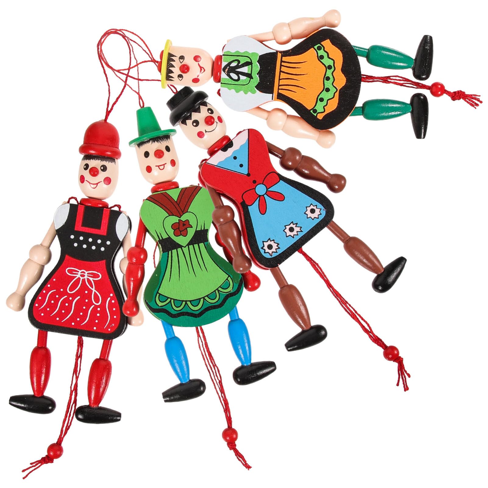 4Pc Funny Wooden Toy Ornaments Hanging Decoration Wood Puppet Doll Toys Wooden H