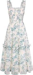 Scarlet Darkness Cottagecore Dresses for Women Ruched Floral Dress 2025 Flowy Summer Dress