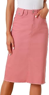 Allegra K Women's Casual Jean Skirt Raw Hem Stretch High Waist Denim Skirts