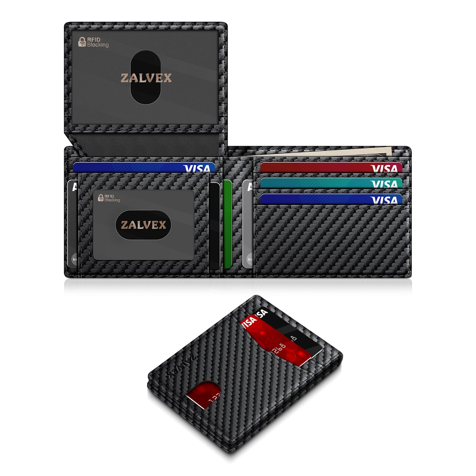 ZALVEX Wallet for Men Slim RFID Blocking Leather Credit Card Holder Wallet