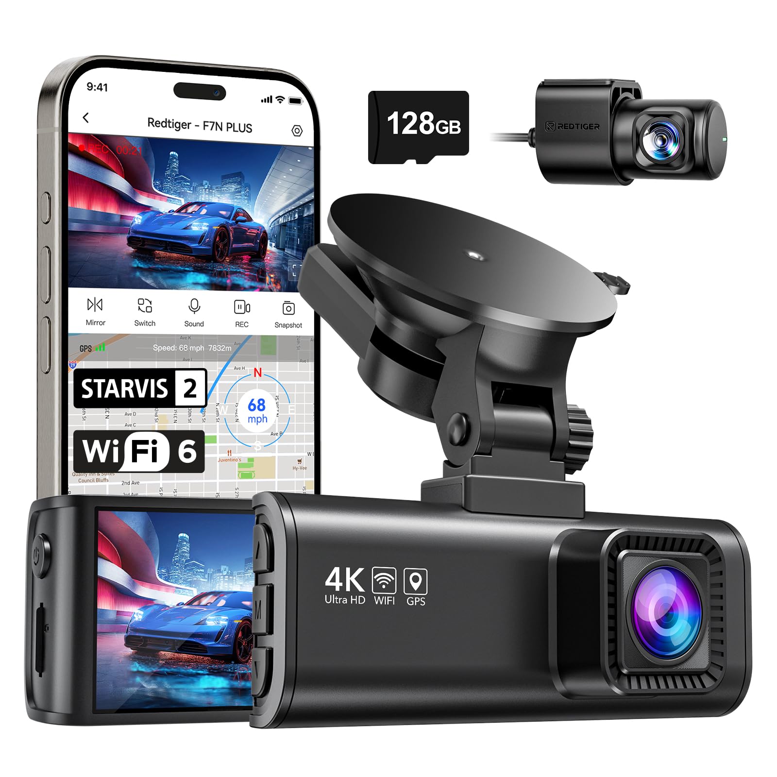 REDTIGER F7NP 4K Dash Cam Front Rear, STARVIS 2 Sensor, Free Card Included | 5.8