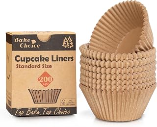 Bake Choice 200pcs Standard Cupcake Liners for Baking, Muffin Liners | Non-stick, Natural, Food-grade, Greaseproof Parchment , Cupcake Wrapper for Party, Christmas, Gift
