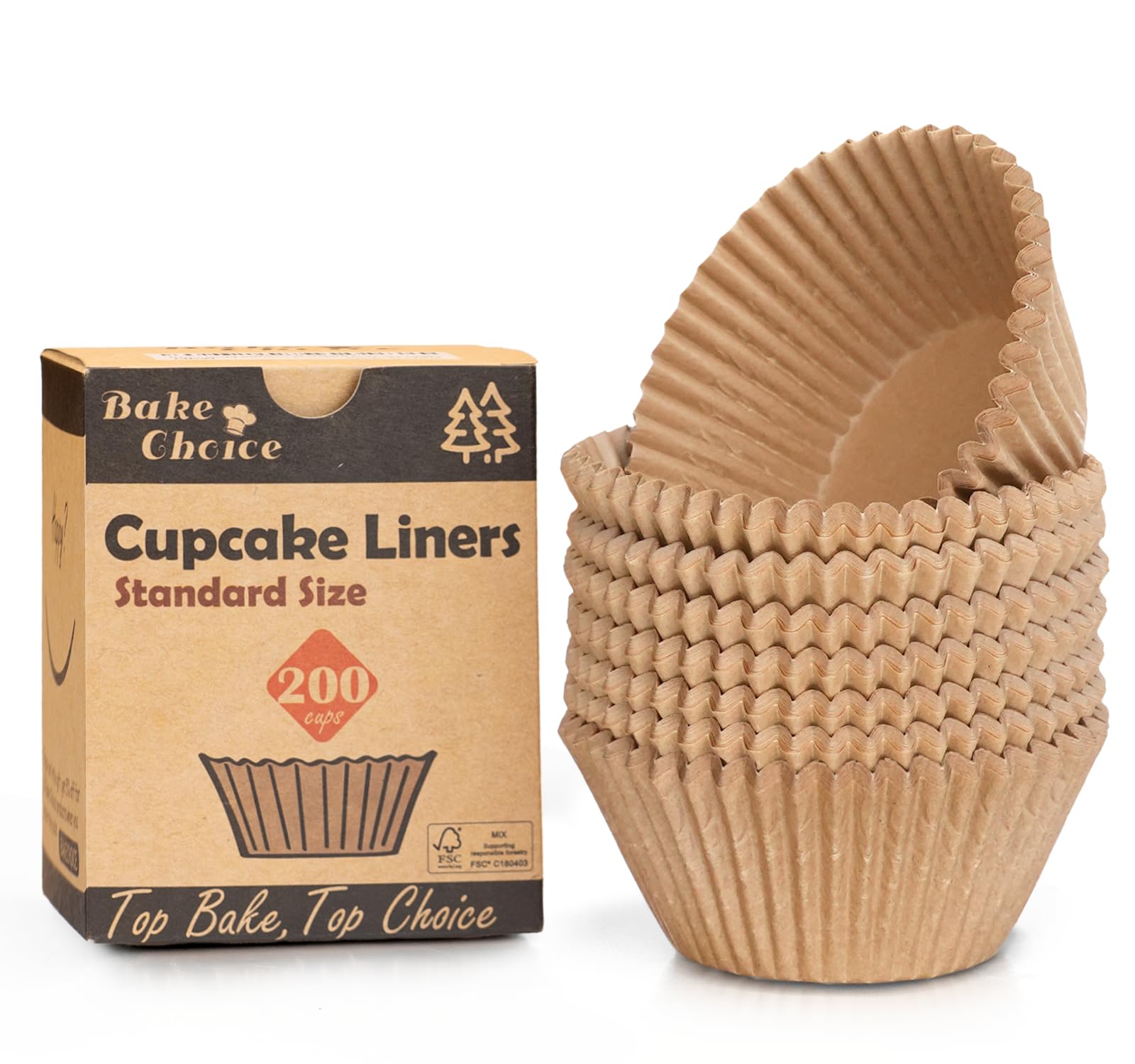 Bake Choice 200pcs Standard Cupcake Liners for Baking, Muffin Liners | Non-stick
