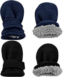 N'Ice Caps Baby Toddler Mittens Kids 2 Pair Pack Fleece Warm Sherpa Lined | Infant Winter Gloves, Double-Layered for Warmth in Cold Weather and Snow, Easy-On Wide Opening and Adjustable Wrist Strap