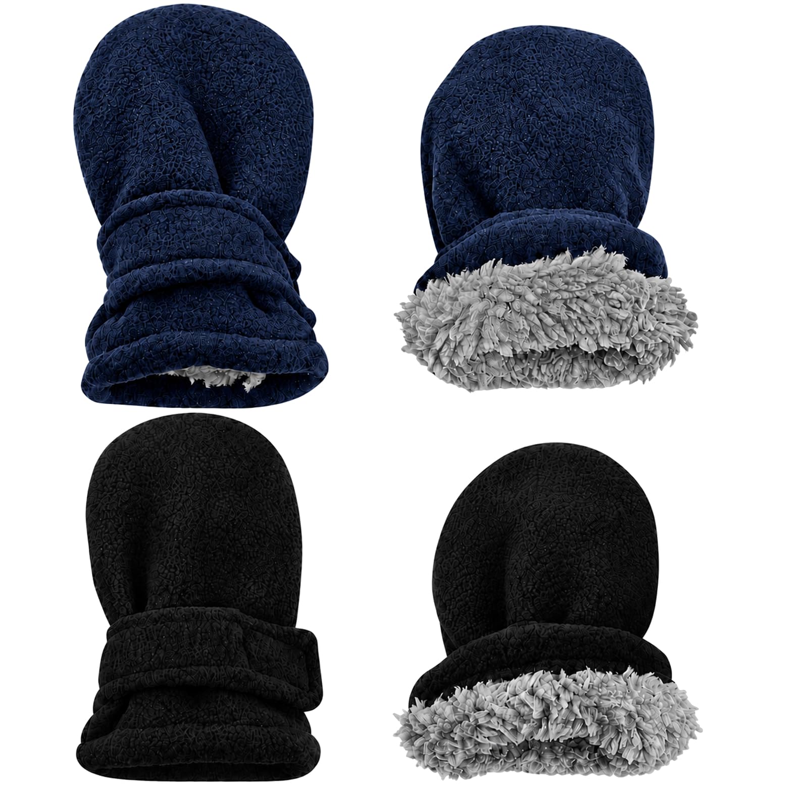N'Ice Caps Baby Toddler Mittens Kids 2 Pair Pack Fleece Warm Sherpa Lined | Infa