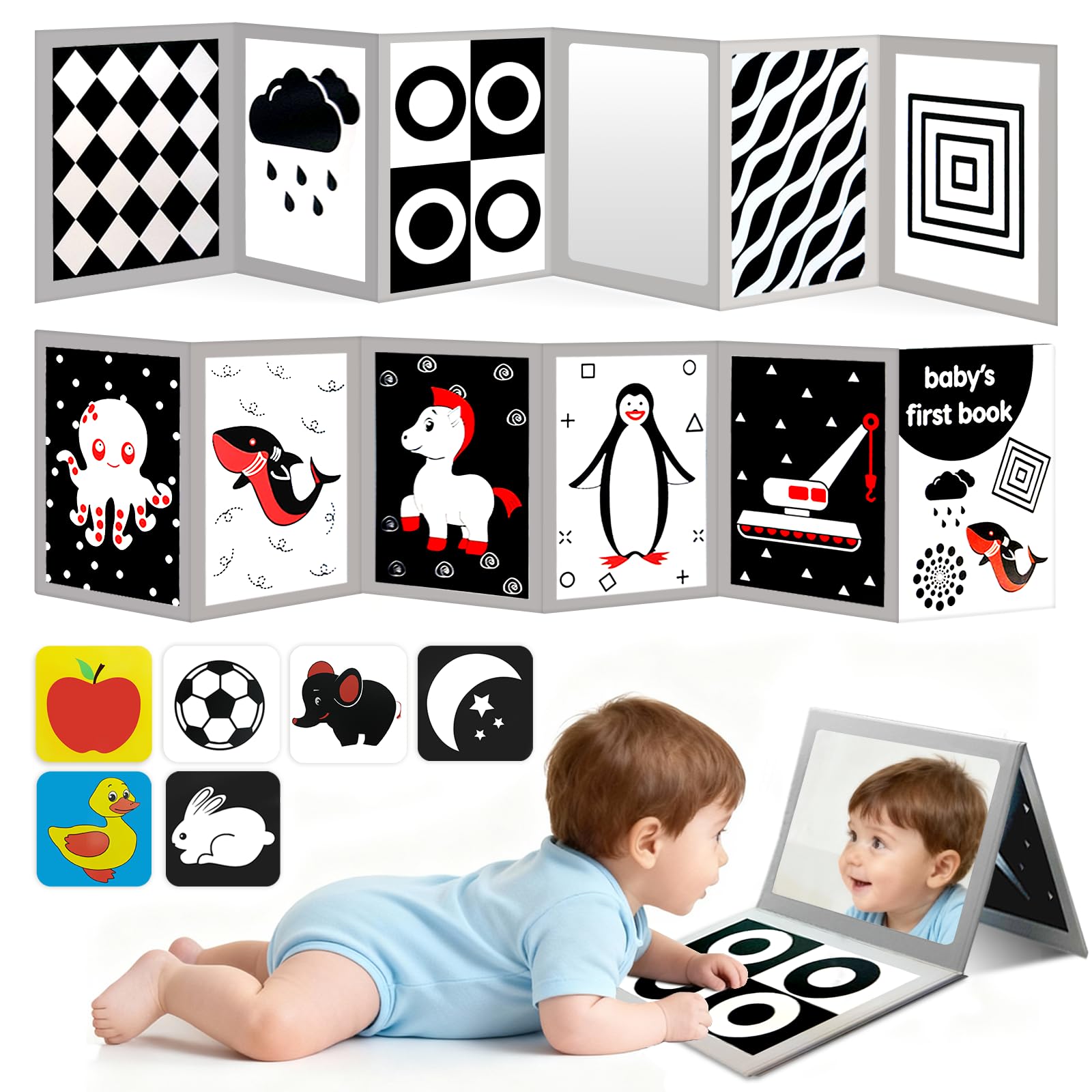 High Contrast Baby Flashcards with Black and White Tummy time Mirror Books, Newb