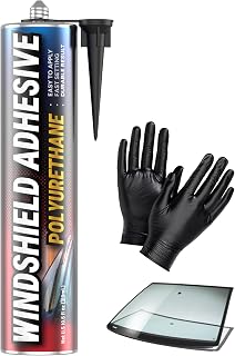 Urethane Windshield Adhesive - Quick Curing &amp; Weather Resistant Auto Glass Adhesive, Vertical &amp; Overhead Application, Windshield Repair Kit with Gloves, Applicator Tip &amp; Cartridge - 310ml Black